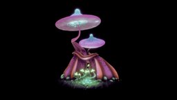 Mushroom Magic mushroom, night, trippy, fungi, bioluminescence, blender, magic