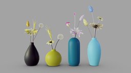 Flowers in Vases plant, plants, flower, flowers, decor, colorful, vases, pbr, lowpoly, decoration, interior
