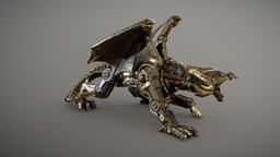 Mechanical Steampunk Dragon steampunk, bronze, figurine, metal, statue, realistic, scanned, photometry, pbr-texturing, steampunkstyle, pbr-materials, decoration, dragon, gear, inciprocal