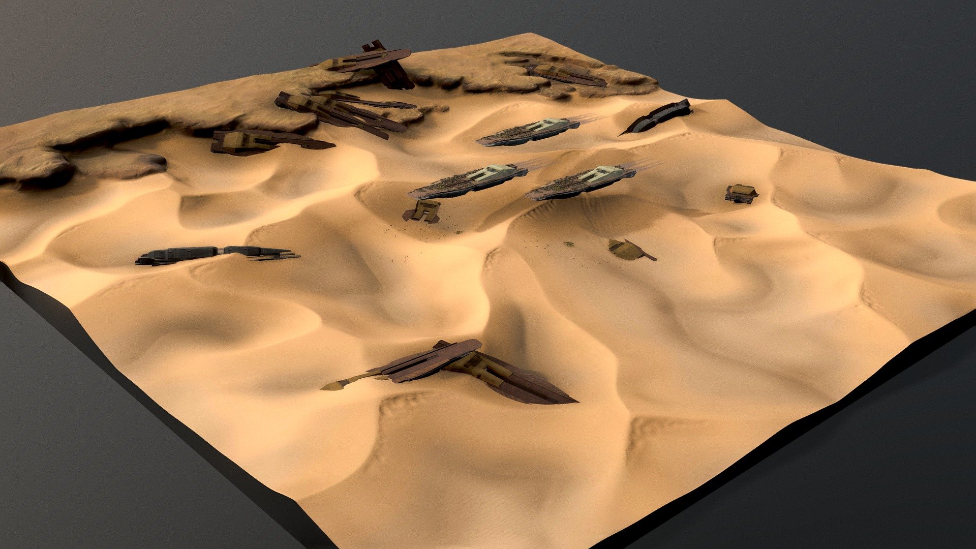 mockup scene of a futuristic mode of transportation of large goods - Desert, cemetery of spaceships - Download Free 3D model by Kryvolap Denys (@krivolap.denis) 3d model
