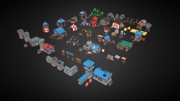 Lowpoly Village Exteriors Environment Asset Pack rpg, exterior, action, medieval, town, strategy, props, topdown, lowpoly, low, poly, house, fantasy, simple, village, environment