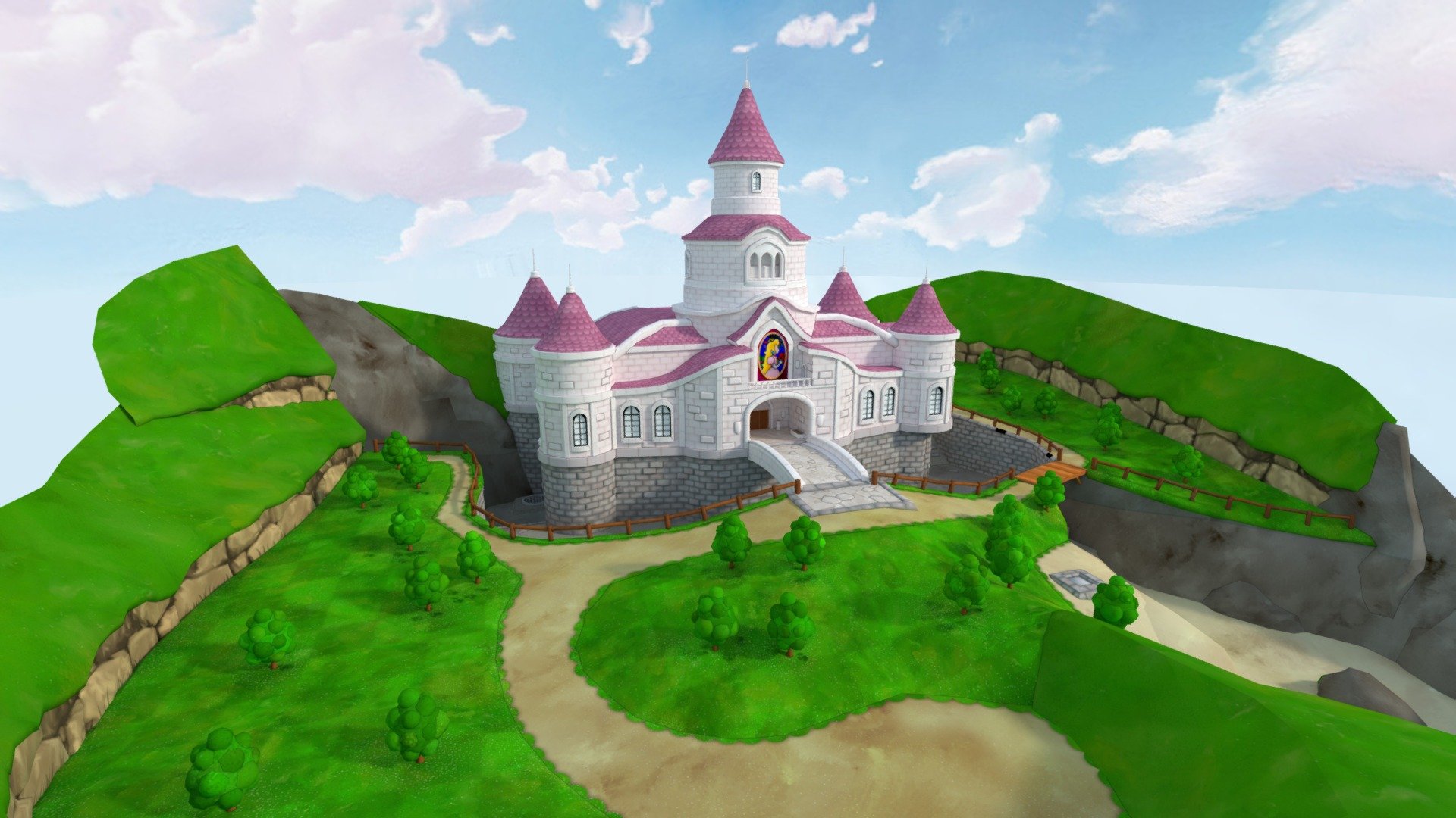 This model has no detailing, for full detail playable scene: http://blenderartists.org/forum/showthread.php?353711-Princess-Peach-Castle-Demo - Peach Castle - Download Free 3D model by mStuff 3d model