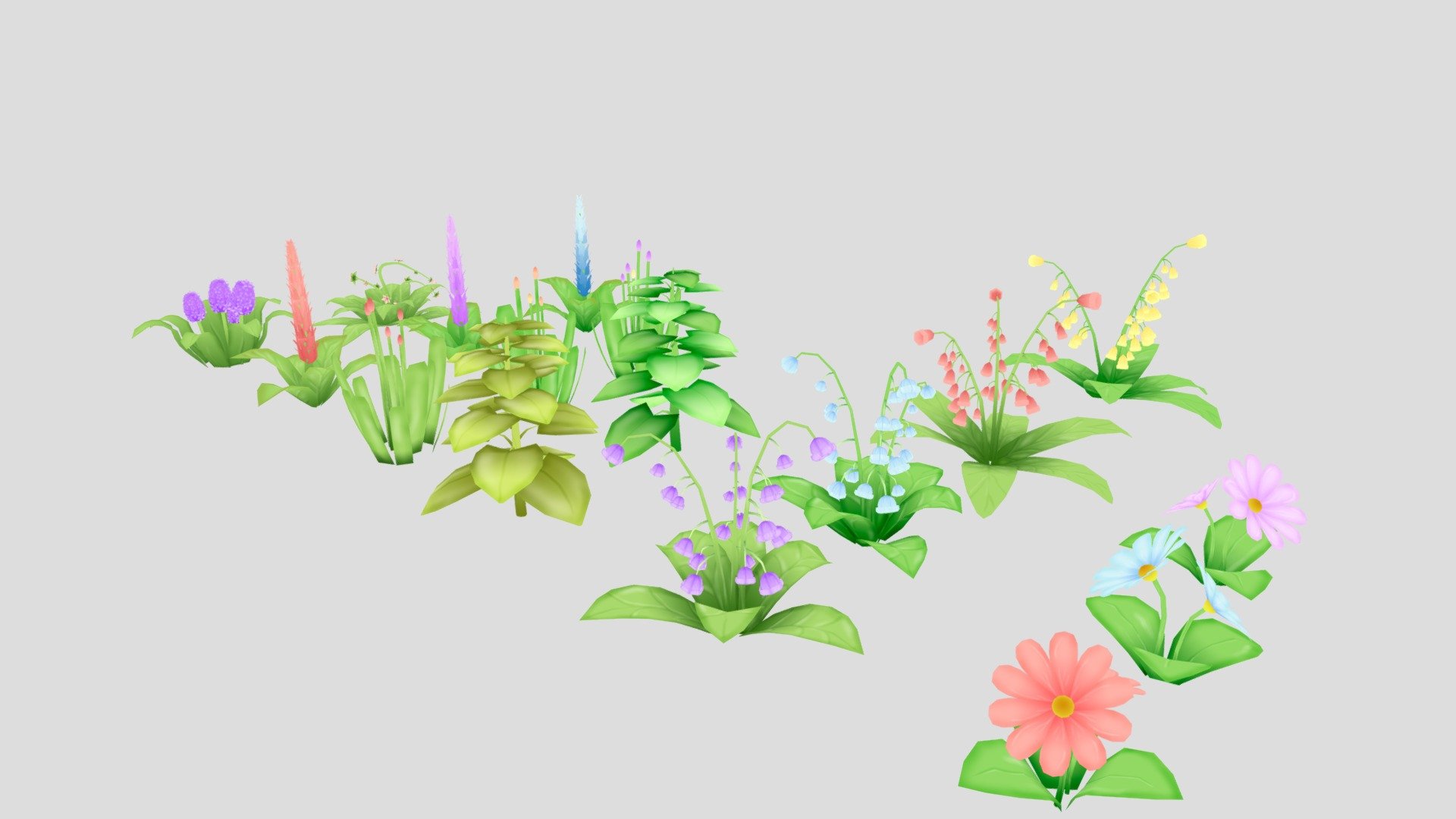 pack of 7 flowers with some color variations - flowers_pack_1 - Download Free 3D model by Daniel.Marquez2 3d model