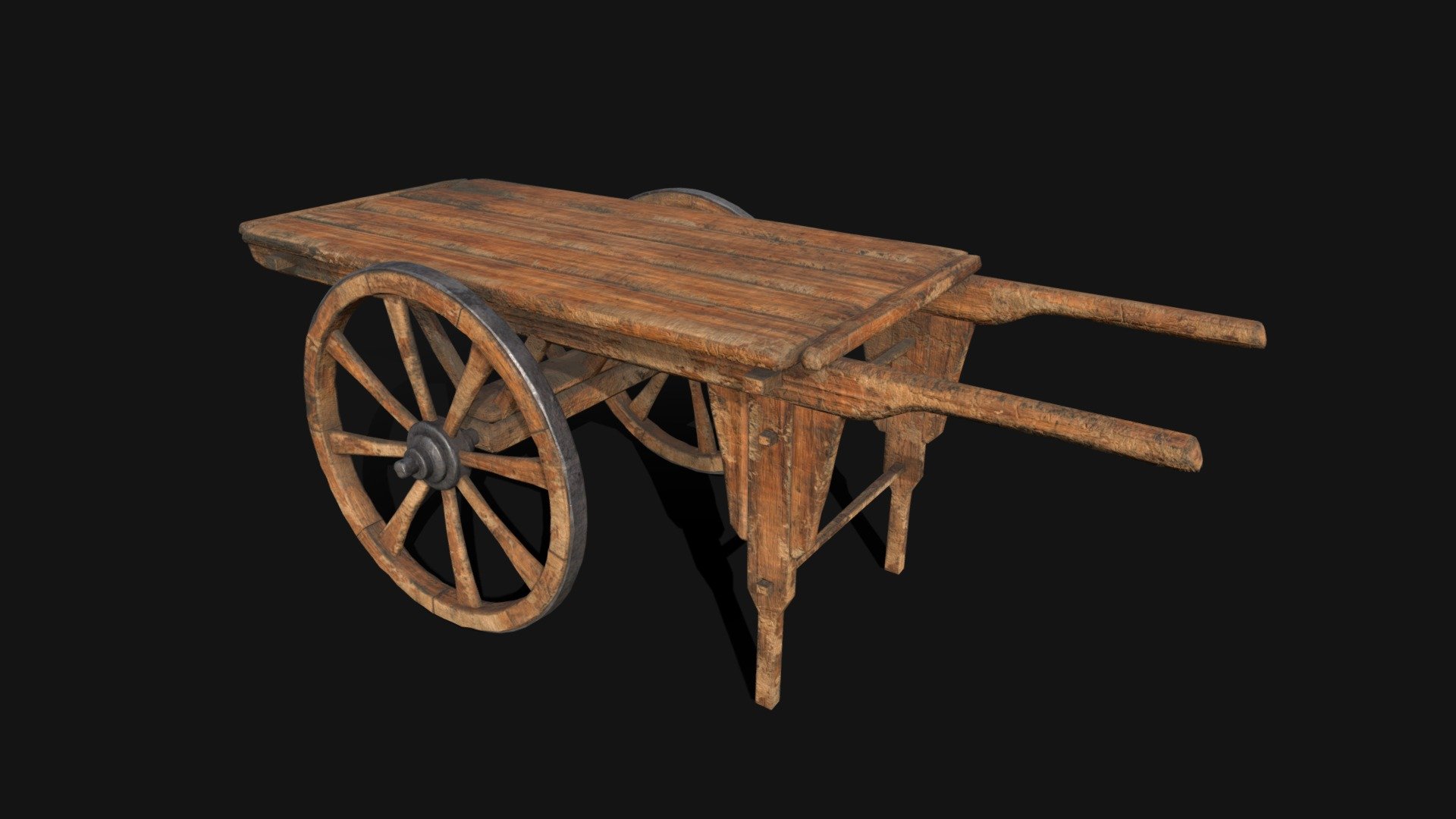 Medieval Rolling Market Table 3D Model. This model contains the Medieval Rolling Market Table itself 

All modeled in Maya, textured with Substance Painter.

The model was built to scale and is UV unwrapped properly. Contains one 4K texture set

⦁   16346 tris. 

⦁   Contains: .FBX .OBJ and .DAE

⦁   Model has clean topology. No Ngons.

⦁   Built to scale

⦁   Unwrapped UV Map

⦁   4K Texture set

⦁   High quality details

⦁   Based on real life references

⦁   Renders done in Marmoset Toolbag

Polycount: 

Verts 8547

Edges 16900 

Faces 8425

Tris 16346

If you have any questions please feel free to ask me 3d model