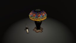 2018.281 Peacock Table Lamp lamp, bronze, peacock, tiffany, stainedglass, table-lamp, oil-lamp, stained-glass, kerosene-lamp, tiffany_studios, favrile, clara-wolcott-driscoll, tiffany-studios, electric-lamp