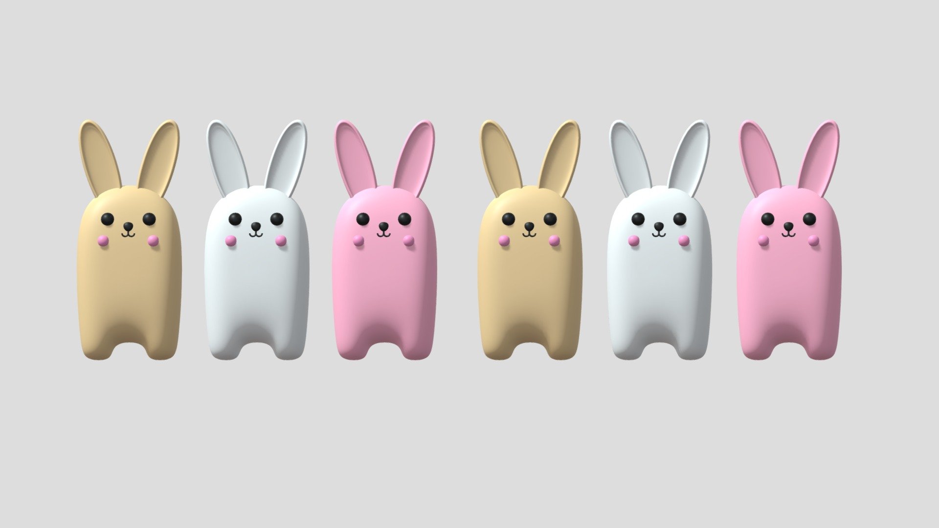 -Cartoon Cute Bunny Rabbit.

-This product contains 9 objects.

-High Poly : Verts : 18,691 Faces : 18,719.

-Mid Poly : Verts : 6,691 Faces : 6,719.

-This product was created in Blender 2.935.

-Formats: blend, fbx, obj, c4d, dae, abc, stl, glb, unity.

-We hope you enjoy this model.

-Thank you 3d model