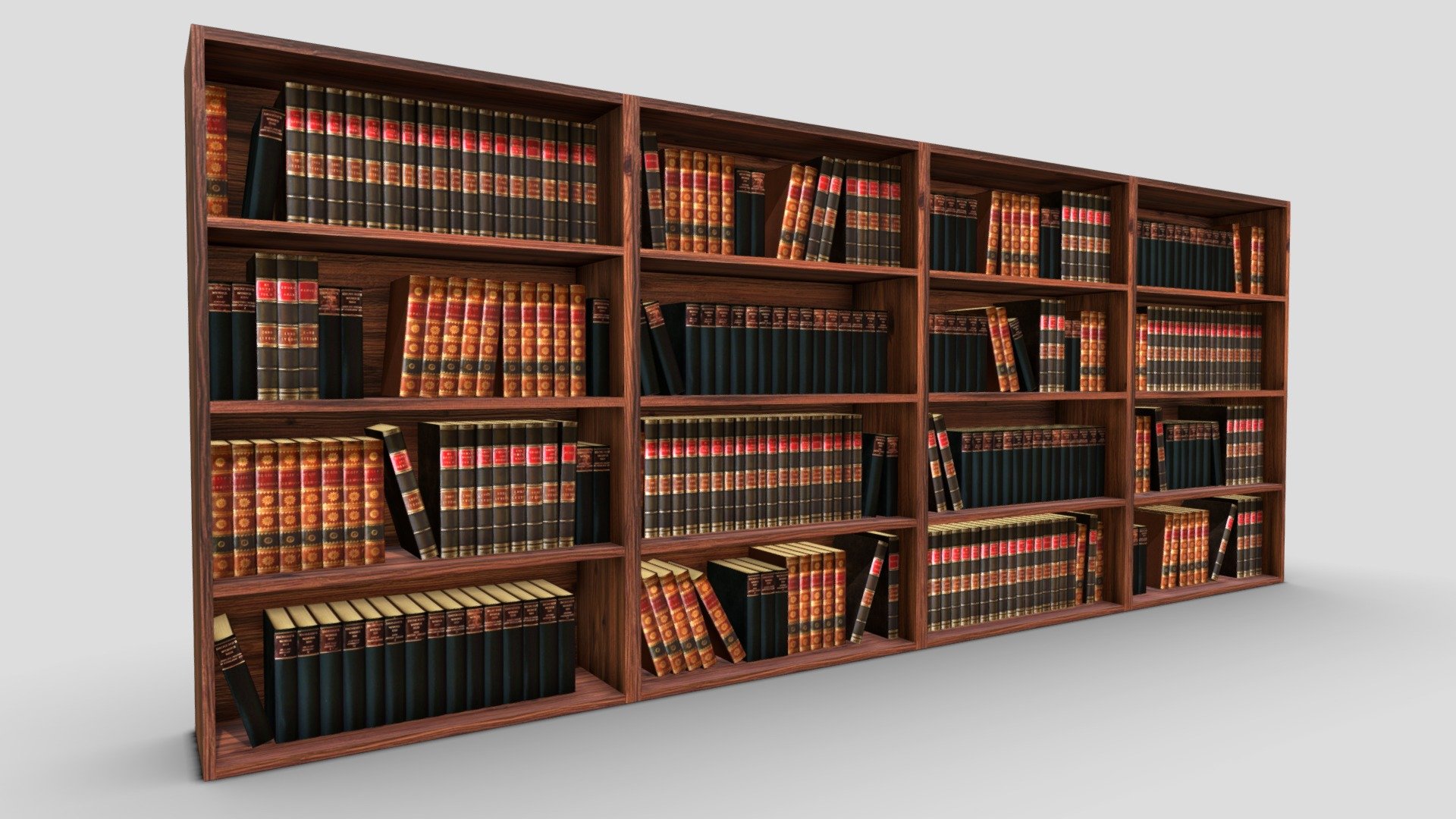Low-poly bookshelf with classic books, perfect for all sorts of 3D projects and game engines. The asset pack includes shelf, book sets blocks, and individual book models. The models come with PBR textures including colour, spec, roughness, normal, and AO. All textures are 2048 x 2048 px 3d model