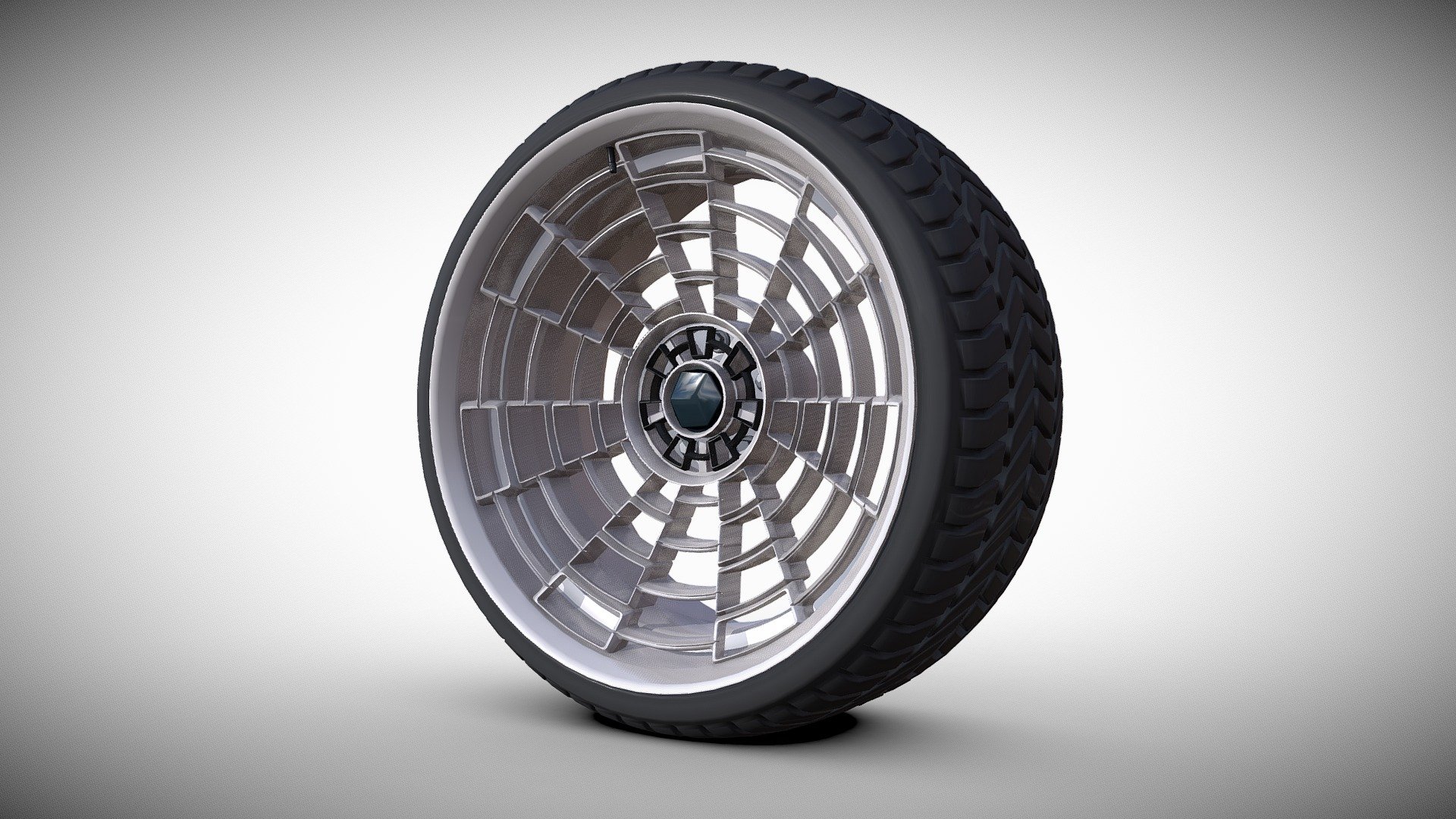 Concept 7 spoke spider web wheel. Design inspired by 70s futurism.

Model contains:

-Rim (16437 verts, 14874 poly) with 4 predescribed materials Rim is splited into 2 separate objects:

Rim consists:


C7SW_Rim (14035 verts, 12630 poly)
C7SW_hubcover (2402 verts, 2244 poly)

Rim materials:


C7SW_trimmat
C7SW_mainmat
C7SW_boltsmat
C7SW_centermat

-Tire C7SWTire with tread (5400 verts, 5340 poly) with 1 predescribed material Tire materials:


Tire_mat

Model is scaled to R17 Center hub is not based on any standard measurements - C7SSW wheel - Buy Royalty Free 3D model by OxS49 3d model