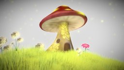 Mushroom House 3D low-poly-model, substancepainter, blender, lowpoly, blender3d, environment