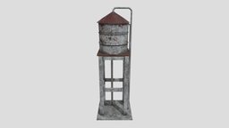 Water Tower tower, pipe, wooden, cistern, rust, ready, lander, farm, water, old, tank, game, low, poly, structure, container, engineering, industrial