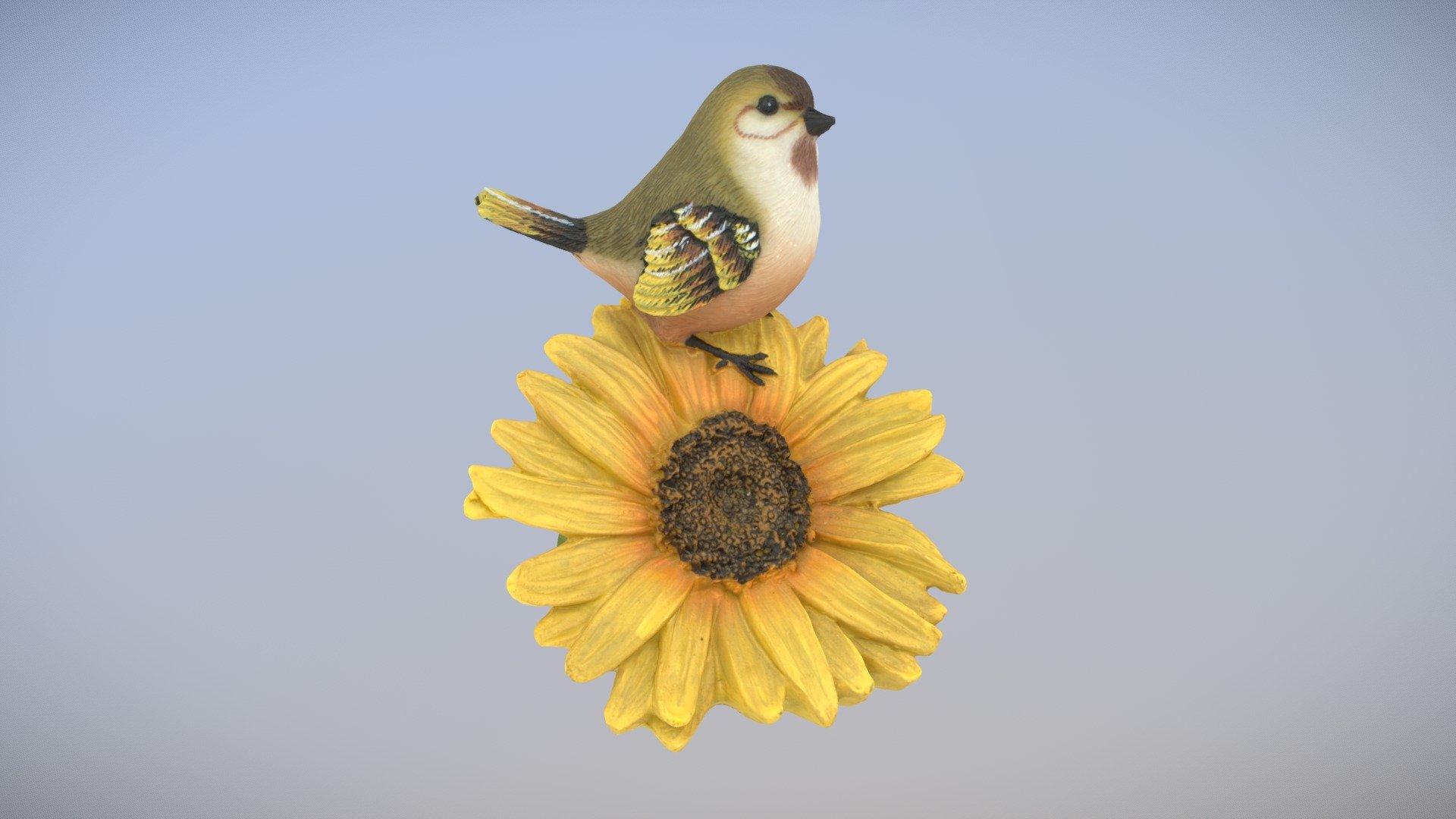 Representing team Canada, this is my third submission for round one of the 3DFlow world cup. 50 cameras were all successfully utilized in this recreation.

Another home decoration, this features a small bird atop a sunflower. With many shapes and details, I was suprised on how well this reconstructed with just 50 cameras 3d model