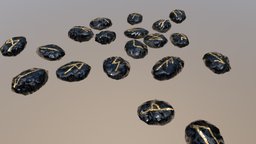 Obsidian Rune Stones prop, medieval, crystal, fortune, historical, 4k, runestone, mythology, runes, gems, obsidian, pagan, fortuneteller, gemstone, asset, blender, substance-painter, stone, history