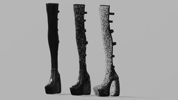 Strapped thigh high boots / glitter heels gladiator, leather, platform, , punk, fashion, party, designer, goth, shoes, boots, gothic, fbx, disco, heels, bdsm, latex, highheels, platforms, thighhighs, female, strapped, thighhighboots, kneehighshoes