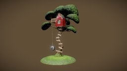 Tree House tree, green, red, string, natural, bark, conceptdesign, house, home, wood, light