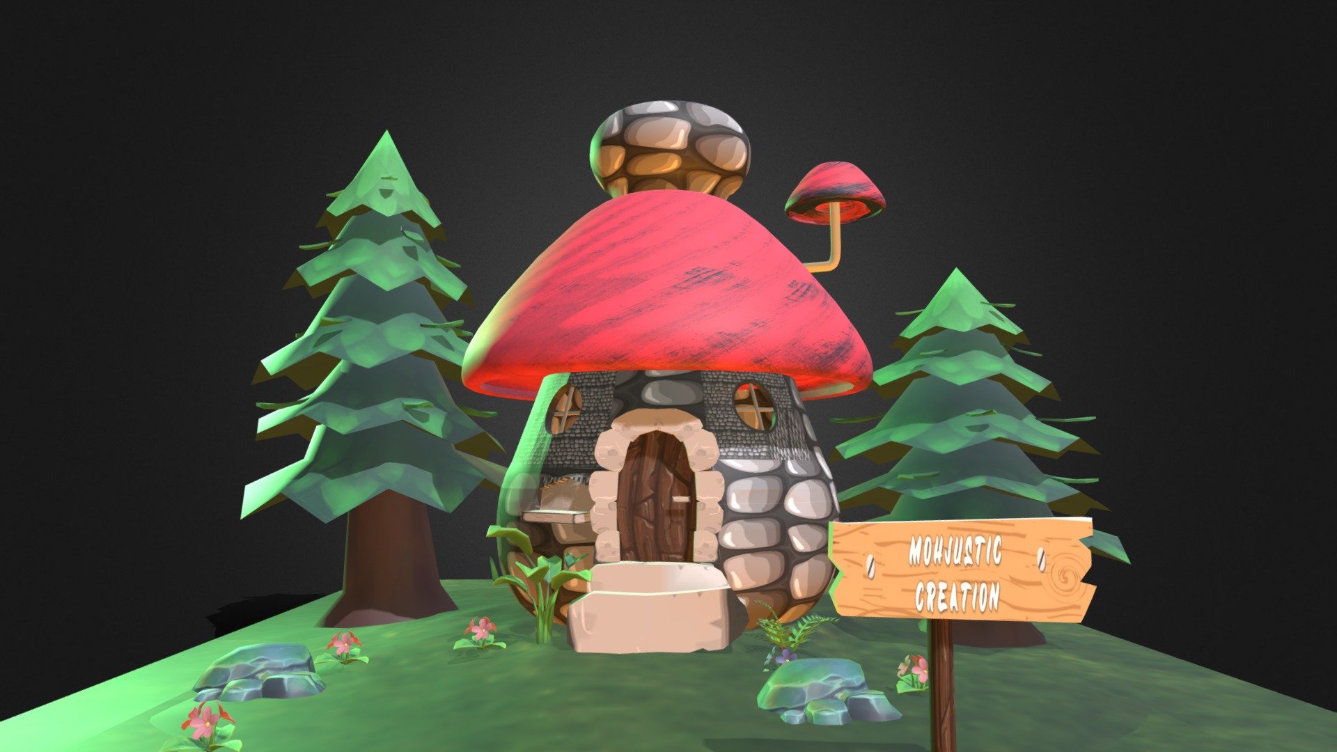A cute house i modeled and textured based on the original concept. textures are all hand painted on diffuse. Definitely learned a lot working on this! original concept by Seojin Lee(Dune) - Mushroom lamp house - Download Free 3D model by mohjustic (@mohanm12061997) 3d model