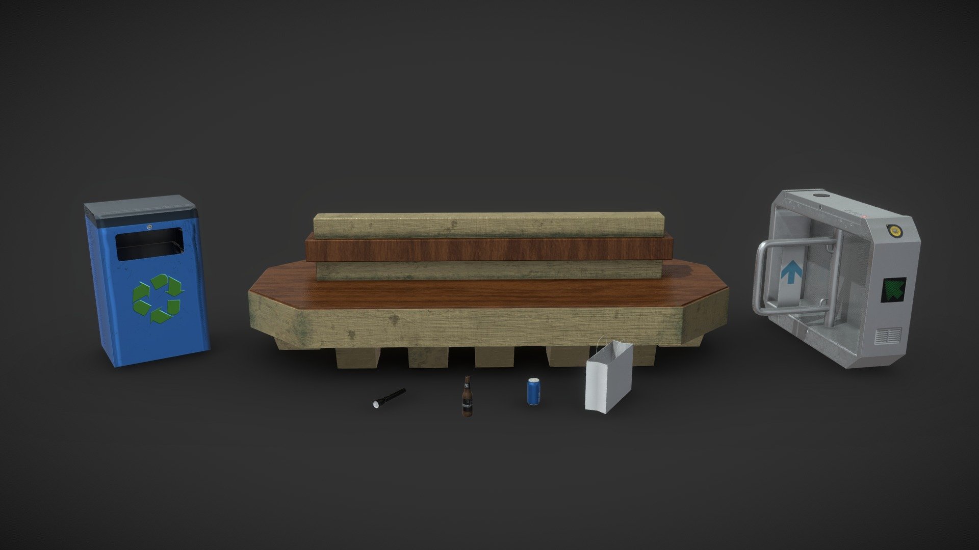 Here are some of the props I created for my subway horror project 3d model
