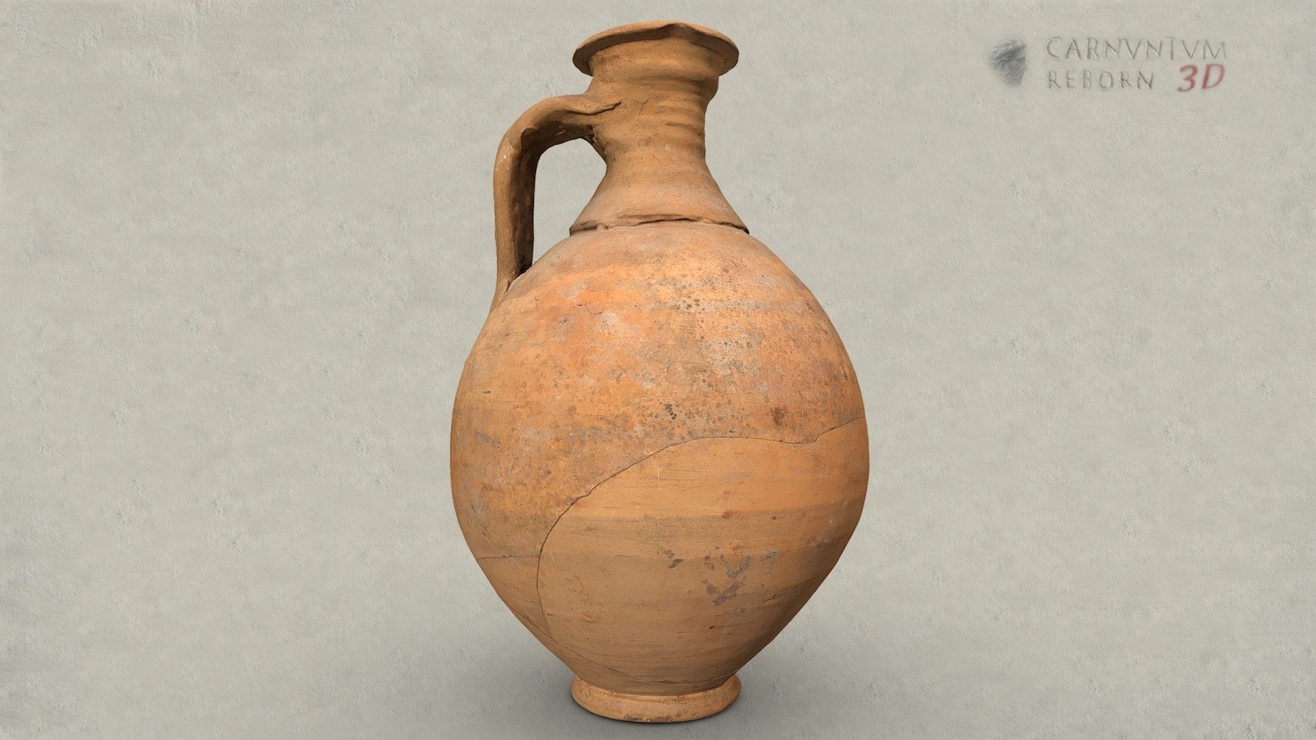 Roman jug. The glued single-handled jug with a simply profiled funnel rim has an attached neck with a clearly visible gap. Ceramic; h 23,7 cm; 2nd century AD.

Model: © Landessammlungen Niederösterreich, Niederösterreich 3D - Krug - 3D model by noe-3d.at (@www.noe-3d.at) 3d model