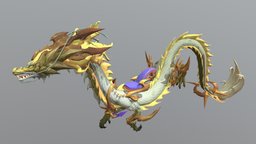 Golden Sky Dragon lowpoly, gameasset, dragon