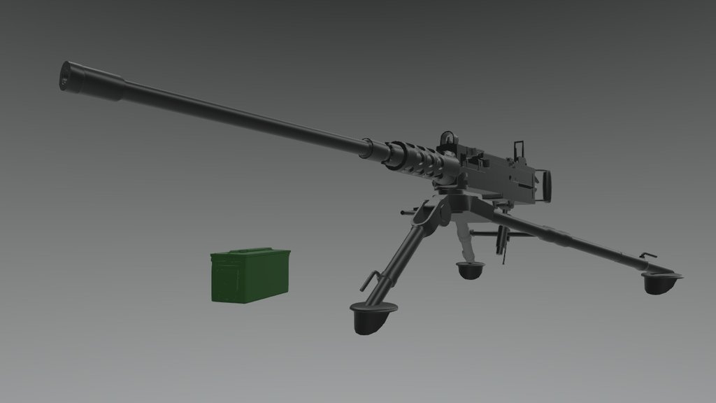 An American M2 Browning machine gun mounted on a collapsible tripod.  - M2 Browning on Tripod - 3D model by Jacob Sumrow (@jsumrow) 3d model