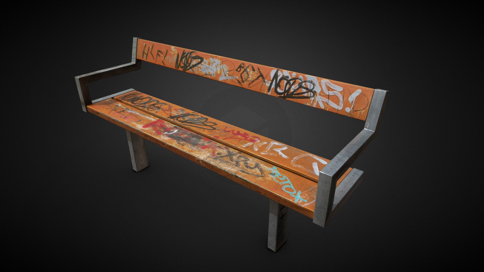 a bench found in skärholmen, stockholm. sprayed by kids. pbr for vr, ar and games 3d model