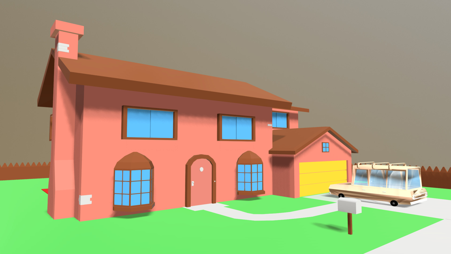 In this work, I did the low poly replica of the house of the Simpsons of the series with the same name. It took me about two and a half days to complete this work 3d model