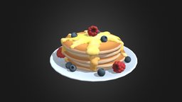 Pancakes food, cake, pan, eat, free3dmodel, free-download, freemodel, cca, raspberries, low_poly, low-poly, free, pancackes, cackes