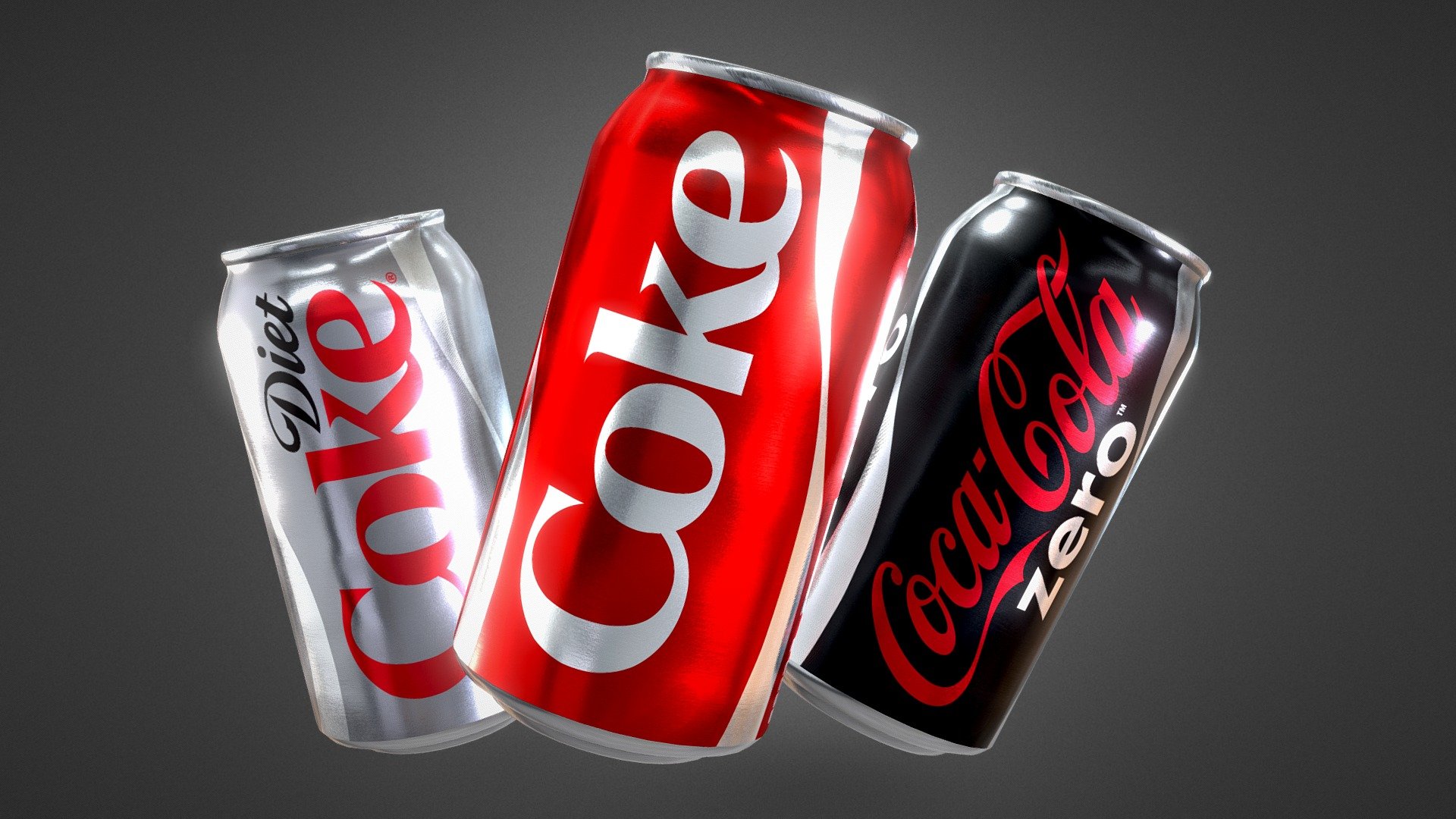 Pack of Coca Cola (classic, zero and diet) cans with a PBR workflow, mainly suitable for archviz/realistic purposes, but can also be used for VR/AR projects and as a game asset.

The model contains a Zip file, with:




2 Versions for every file format: Beveled - suitable for subdivision and/or smooth shading, Subdivided - subdivided in advance;

Tailored textures with multiple resolutions (2K, 4K) for a PBR Metalness workflow, such as DIFFUSE/METALLIC/ROUGHNESS/NORMAL, multiple versions of textures - open and closed lid;

Both OpenGL and DirectX normal maps;

An additional preview scene with a camera, lights, and a background;

All model versions include UV unwrapping, appropriate pivot/origin points and object parenting;

Formats: 
1. fbx.
2. obj.
3. dae.
4. blend.




Scale: Real World - Metric

Dimensions cm: 6.3 x 6.3 x 12.5 (2.5 x 2.5 x 4.9'&lsquo;)

Model parts: 2 (Can and tab)

Geometry: All quads with few appropriate triangles
 - Coca Cola Cans - Classic, Zero, Diet Coke Sodas - Buy Royalty Free 3D model by PatrickZhiaran 3d model