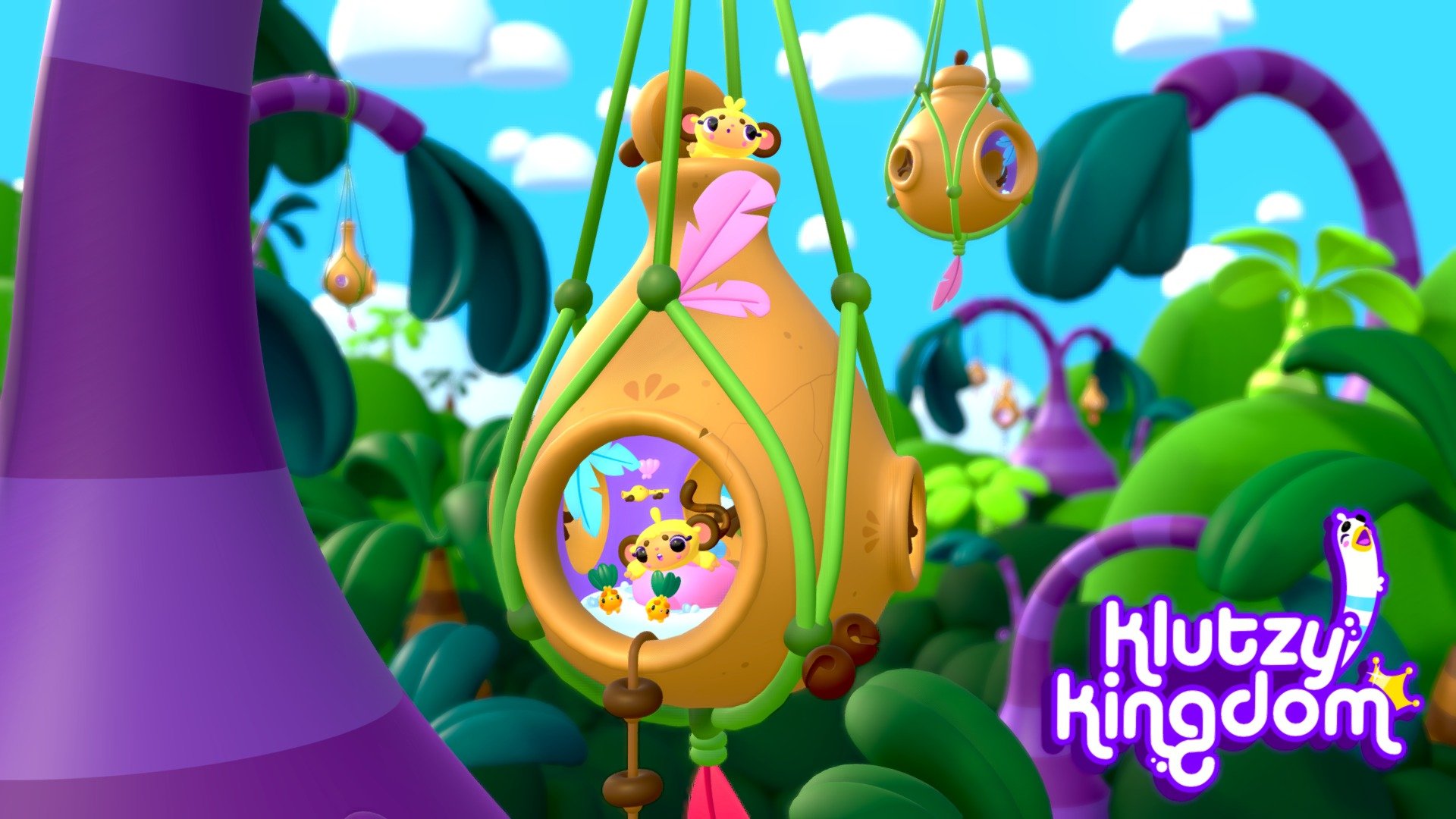 Look at those little monkey houses hanging in the trees!! These little monkeys have several predators in the jungle and prefer to live high up. 🐵💜

This is a scene from my project Klutzy Kingdom! Chek out this link to see the original post and follow me for more cute stuff!
https://www.instagram.com/p/CnAJgJlp41Z/ - Klutzy Kingdom - Monkey treehouse! - 3D model by L3X 3d model