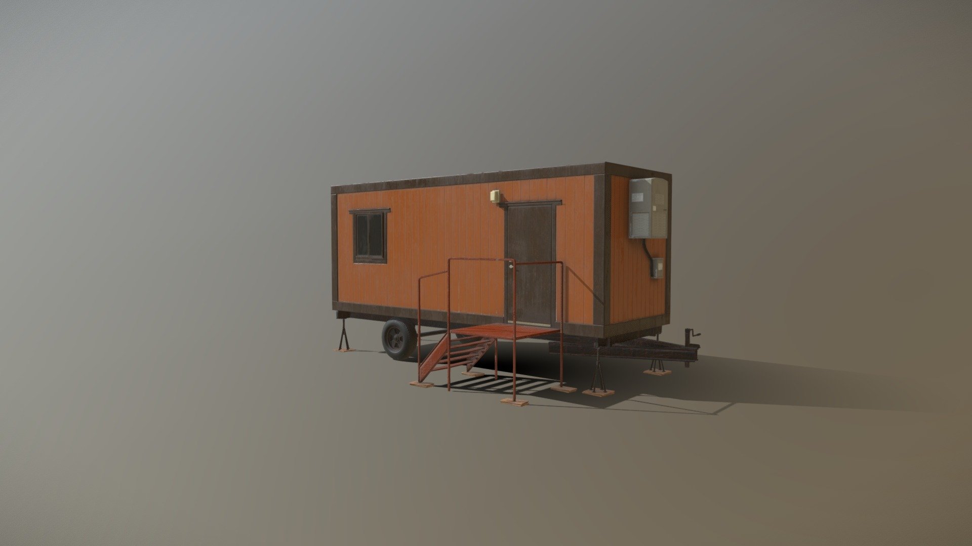 A mobile construction trailer. Great for all your portable office needs. Mobile office trailers are the perfect solution for any company with remote or temporary onsite work locations. Use this real-time asset in any of your construction scenes. The model is built to real world scales 3d model