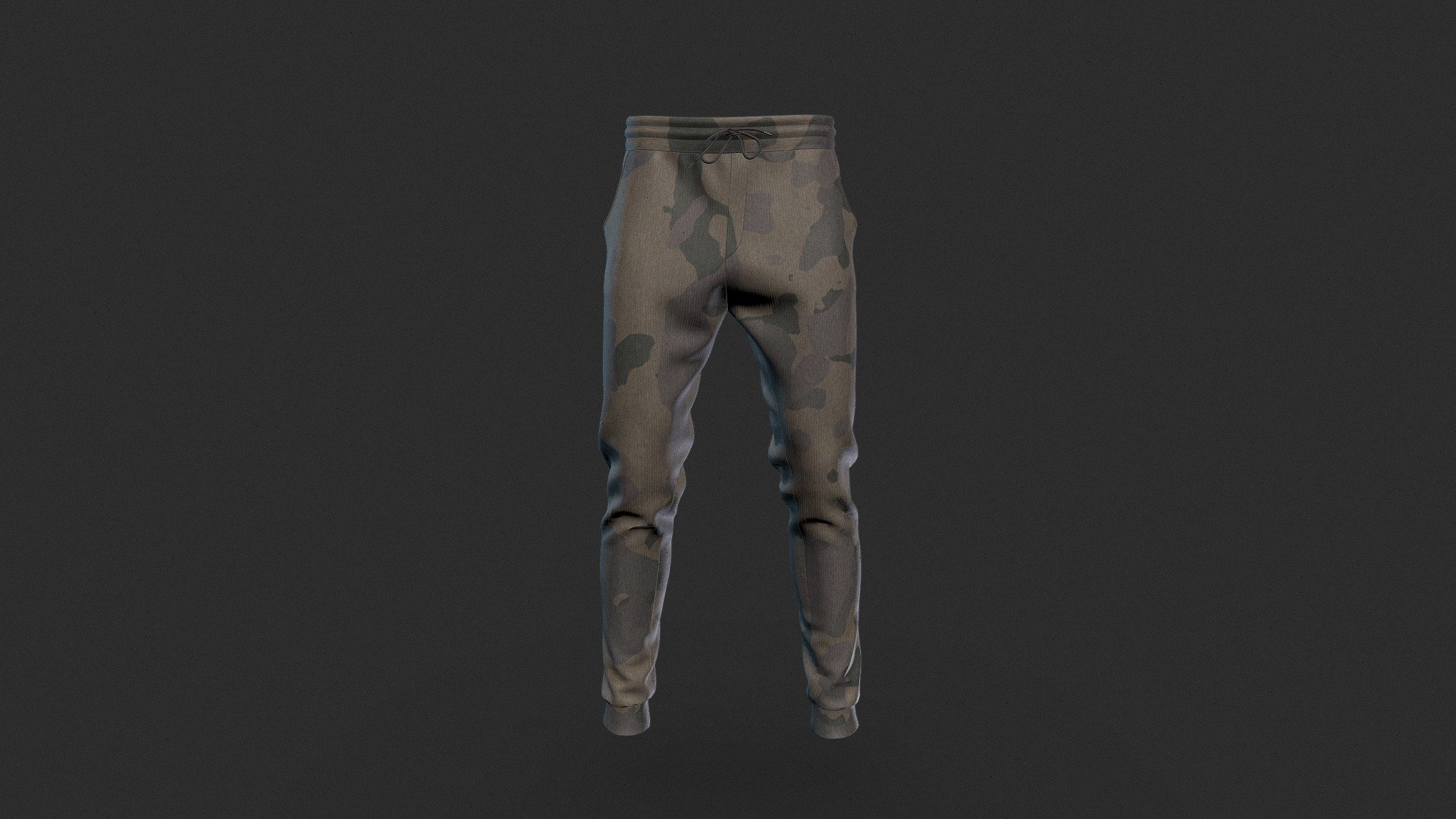 A detailed realistic model of sweatpants in camo design. Blend file included in the download 3d model