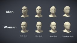 Head Pack face, topology, mesh, rigging, basemesh, pack, midpoly, head, woman, part, topogun, verylowpoly, character, lowpoly, model, gameasset, highpoly