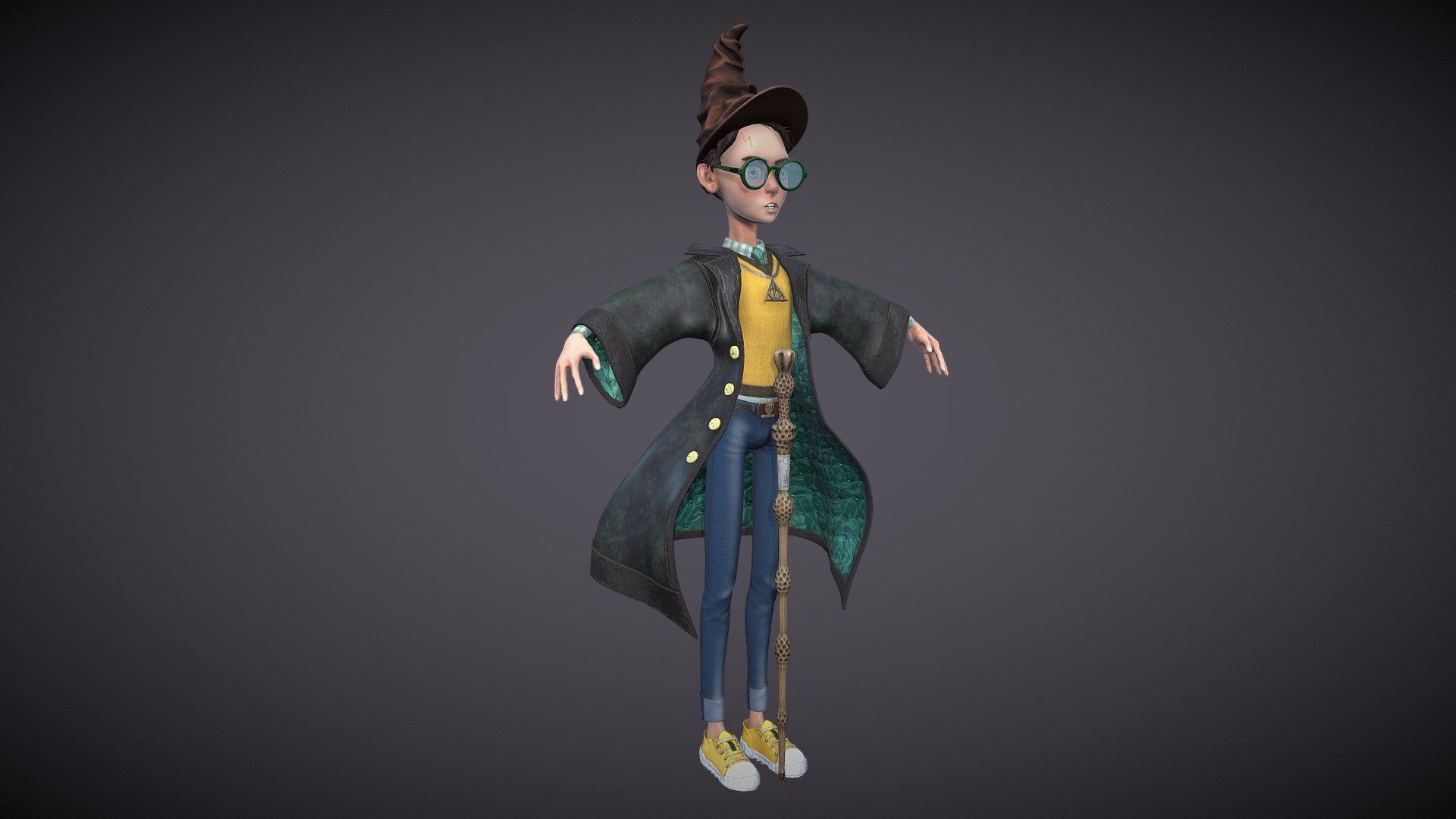 3d character Harry Potter is a student of the Slytherin faculty 3d model