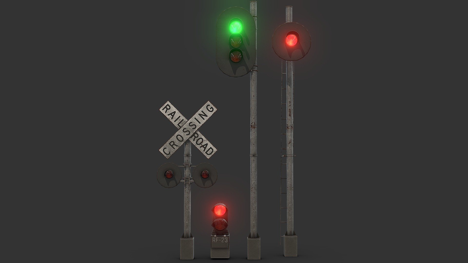 A small collection of trackside signals for your railway-building needs

Made in 3DSMax and Substance Painter - Railway Signals - Buy Royalty Free 3D model by Renafox (@kryik1023) 3d model