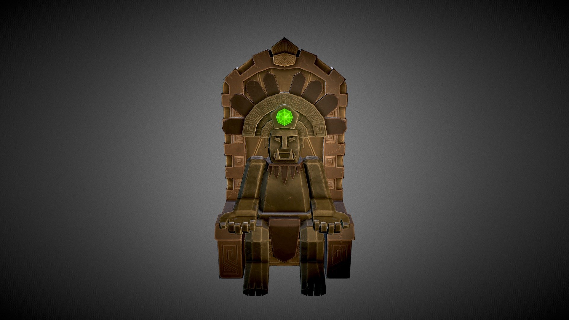 Game ready Low poly aztec orc statue sitting on throne chair 3d model
