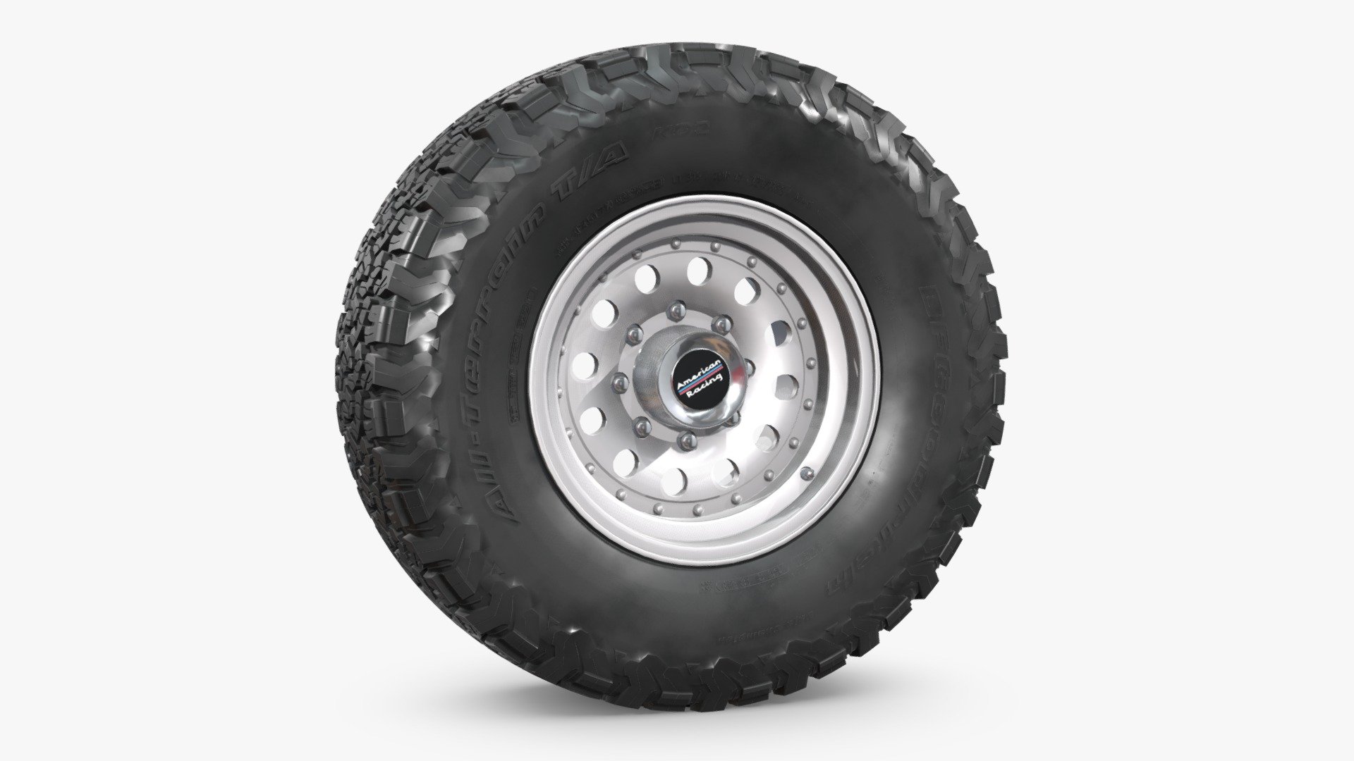 NN 3D store.

3D model of an off road wheel and tire combo.

The model is fully textured and was created with 3DS Max 2016 using the open subdivision modifier which has been left in the stack to adjust the level of detail.

There are also included a Blender format with textures.

Exchange files included: 3DS, FBX and OBJ.

SPECIFICATIONS:

The model has 76.000 polygons.

Scale/transform is set to 100%, units are set to centimeters, texture paths are stripped and and it is made to real world scale.

PRESENTATION:

Product is ready to render out of the box only in 3DSMax.

Lights and cameras are not included.

MATERIALS AND TEXTURES:

All textures are included and mapped in all files but they will render like the preview images only in 3DSMax with V-Ray, the rest of the files might have to be adjusted depending on the software you are using.

JPG textures have 2048 x 2048 resolution 3d model