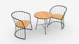 Outdoor coffee table with two chairs bar, modern, style, cafe, set, seat, furniture, table, terrace, outdoor, sit, decor, contemporary, 3d, pbr, chair, design, street