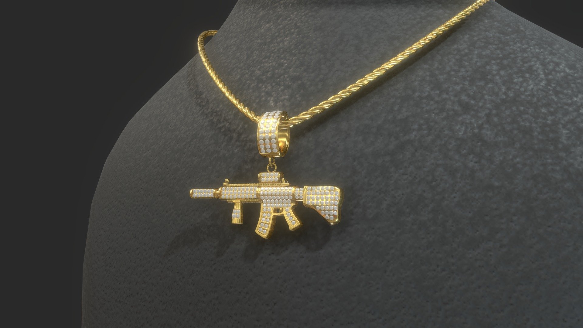 A Touch Of Nature-Inspired Beauty To Your Look Iced Out AK-47 Machine Gun Hip Hop Pendant In 14ct Solid Yellow Gold Makes a Standout Addition to Your Collection With 1.50 Carat (Ctw) Round Shape White Natural Diamond - Gun Pendant Necklace - Buy Royalty Free 3D model by Kayozz (@sachinkr858895) 3d model