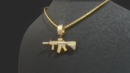 Gun Pendant Necklace rifle, assault, m4, chopper, pendant, diamond, machine, chain, necklace, gun, gold, m416weapon