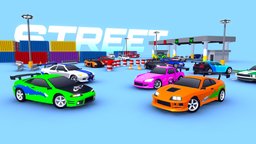 ARCADE: Street Tuned Cars subaru, cars, japan, muscle, dock, mazda, honda, drift, supra, gtr, eclipse, racing, city, stylized, street