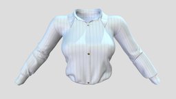 Female Tucked In Striped Formal Shirt in, office, white, shirt, fashion, top, clothes, boss, realistic, real, striped, wear, secretary, formal, attire, pbr, low, poly, female, tucked