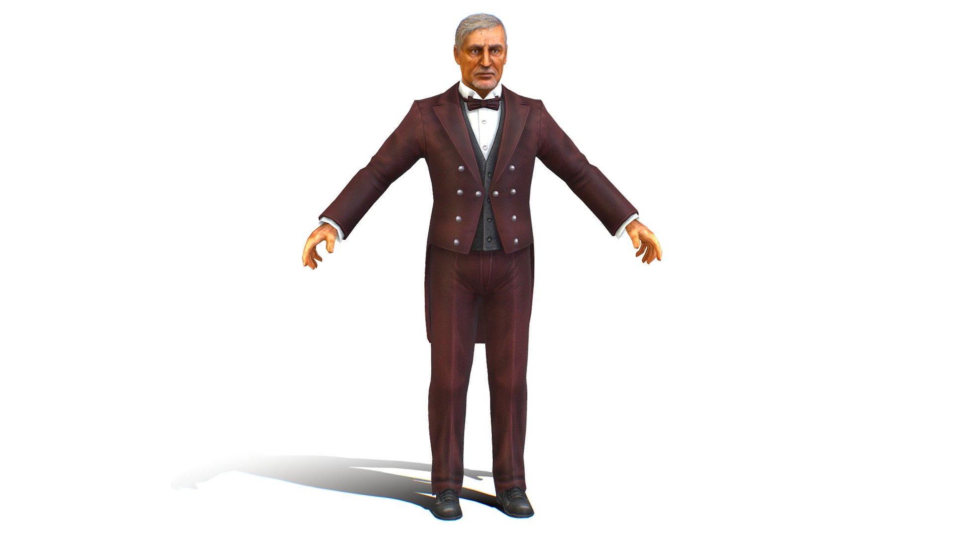 Old Man Concierge in Brown Suit - 3dsMax file included/ texture 512 color only, head and body 3d model