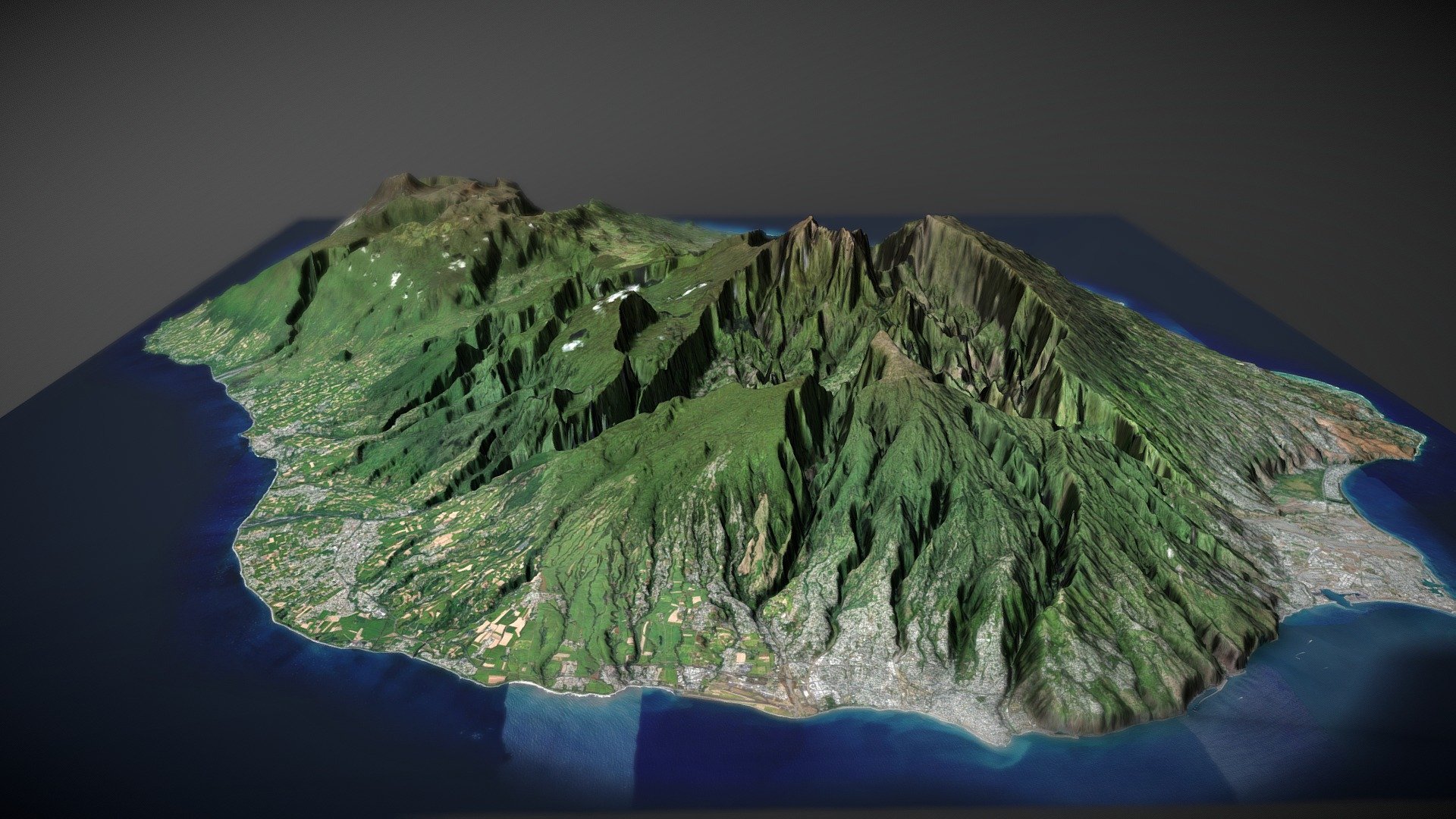 Model Generated by DEM Net Elevation API elevationapi.com
Data: OpenTopography SRTM_GL1
Imagery: MapBox Satellite
This one has been run with TIN generation with higher texture resolution (800+ tiles) and took several minutes - Reunion Island (TIN) - Buy Royalty Free 3D model by Xavier Fischer - Elevation API (@xfischer) 3d model