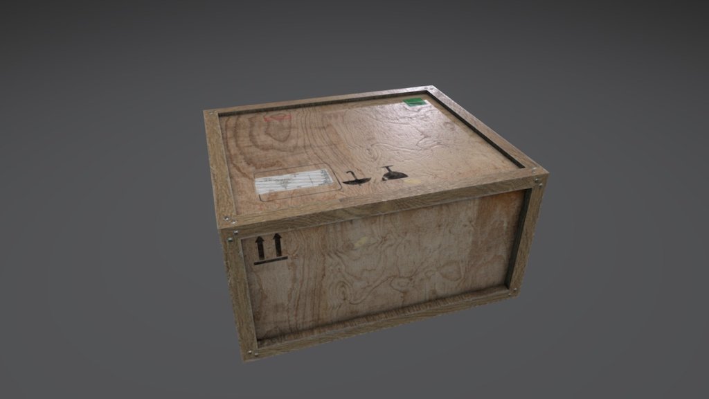 Low poly old wooden cargo crate 3d model