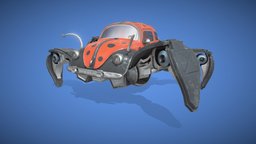 VW Beetle (DotBot) vehicles, mech, beetle, mechanical, robotic, vw, old, science-fiction, low-poly-model, low-poly, game, vehicle, lowpoly, sci-fi, gameasset, car, animation, animated, robot, fallout, gameready