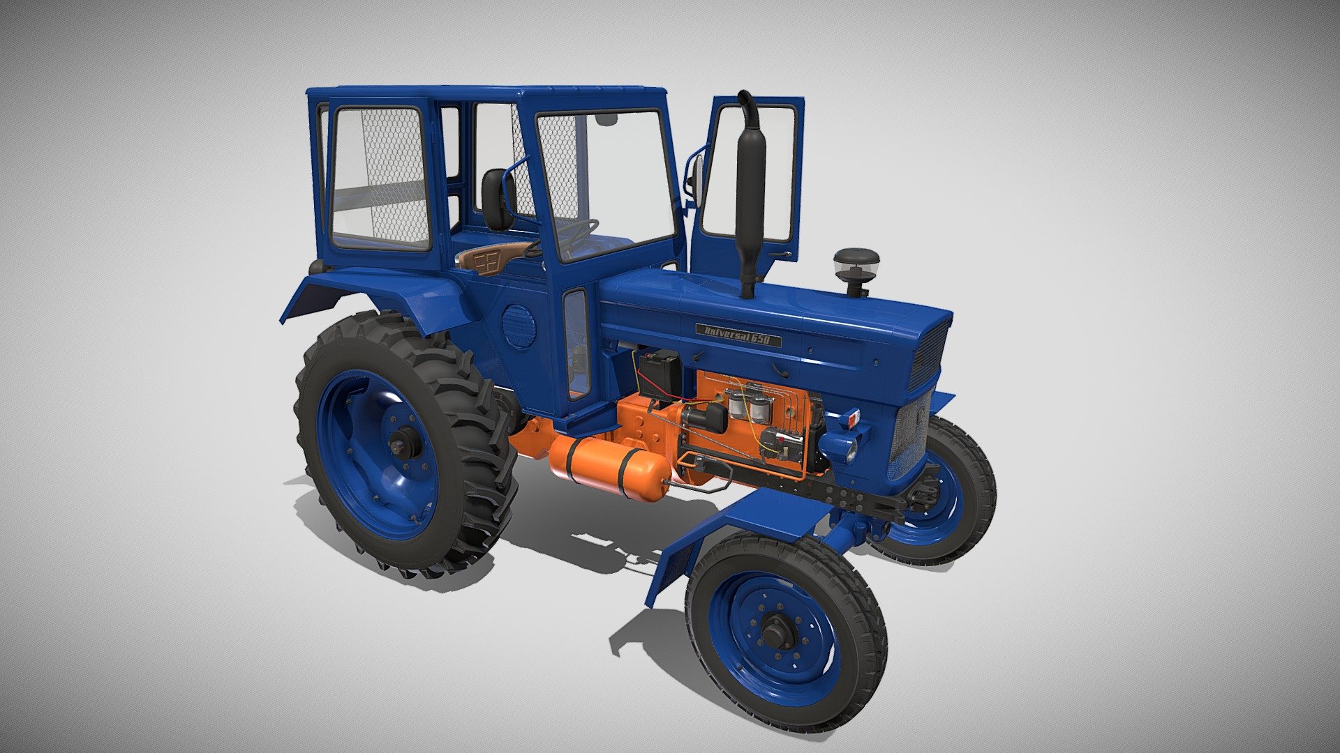 Highly detailed Tractor 3d model rendered with Cycles in Blender, as per seen on attached images.

The model is very intricately built, it has the transmission and engine, with cooling for oil and water, injection pump, fuel lines, compressed air circuit, electric circuit modeled. Some of these elements cannot be seen on the main renders, so I have also rendered the chassis in order to showcase them.

The 3d model is scaled to original size in Blender.

File formats:

-.blend, rendered with cycles, as seen in the images;

-.blend, rendered with cycles, as seen in the images, with doors open;

-.obj, with materials applied;

-.obj, with materials applied, with doors open;

-.dae, with materials applied;

-.dae, with materials applied, with doors open;

-.fbx, with materials applied;

-.fbx, with materials applied, with doors open;

-.stl;

-.stl, with doors open;

Files come named appropriately and split by file format 3d model