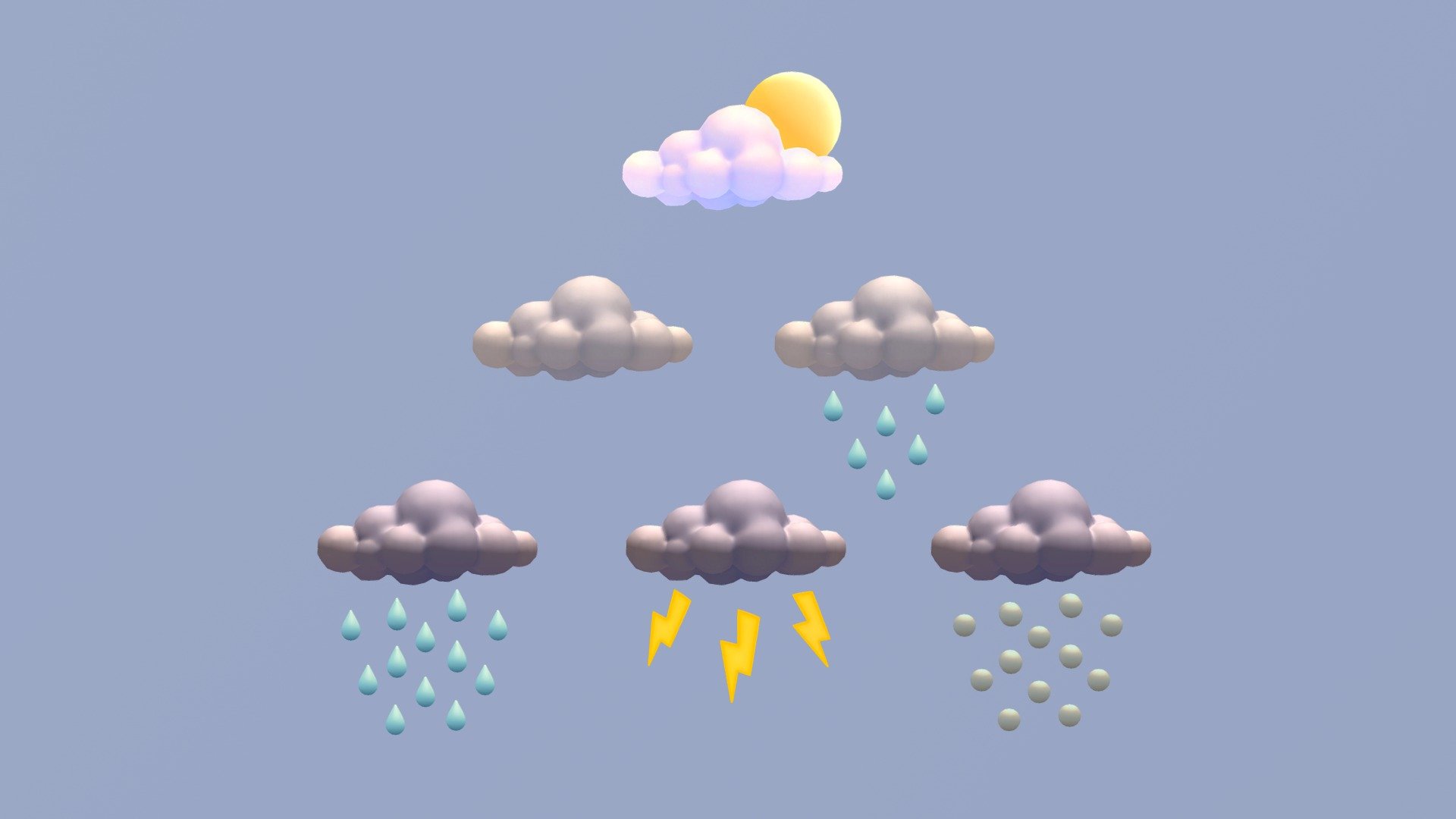 For this week I have tried to be practical and I have decided to make a set of clouds weather icons 3d model
