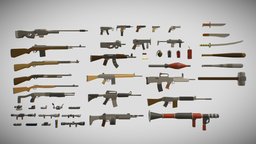 Polygonal Modern Weapons Asset Package police, army, fight, fps, polygonal, melee, combat, attachment, weapon, lowpoly, military, gun, concept, war