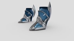 Fantasy Spurs High Heel Ankle Boots warrior, high, heel, fashion, girls, shoes, boots, shiny, metal, womens, spurs, pbr, low, poly, female, blue, fantasy