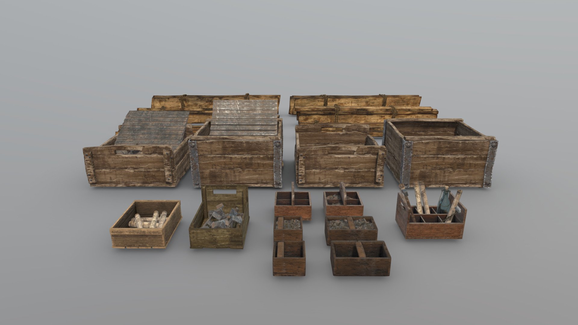 Personal work (3dsMax, Substance Painter, Photoshop)

These models are part of current Blockchain Game in development: Goldfever

Gold Fever - Have fun and earn with our gold rush simulation &hellip;
https://goldfever.io - Wood Boxes, Tools and Wood Props - 3D model by Xorxe 3d model