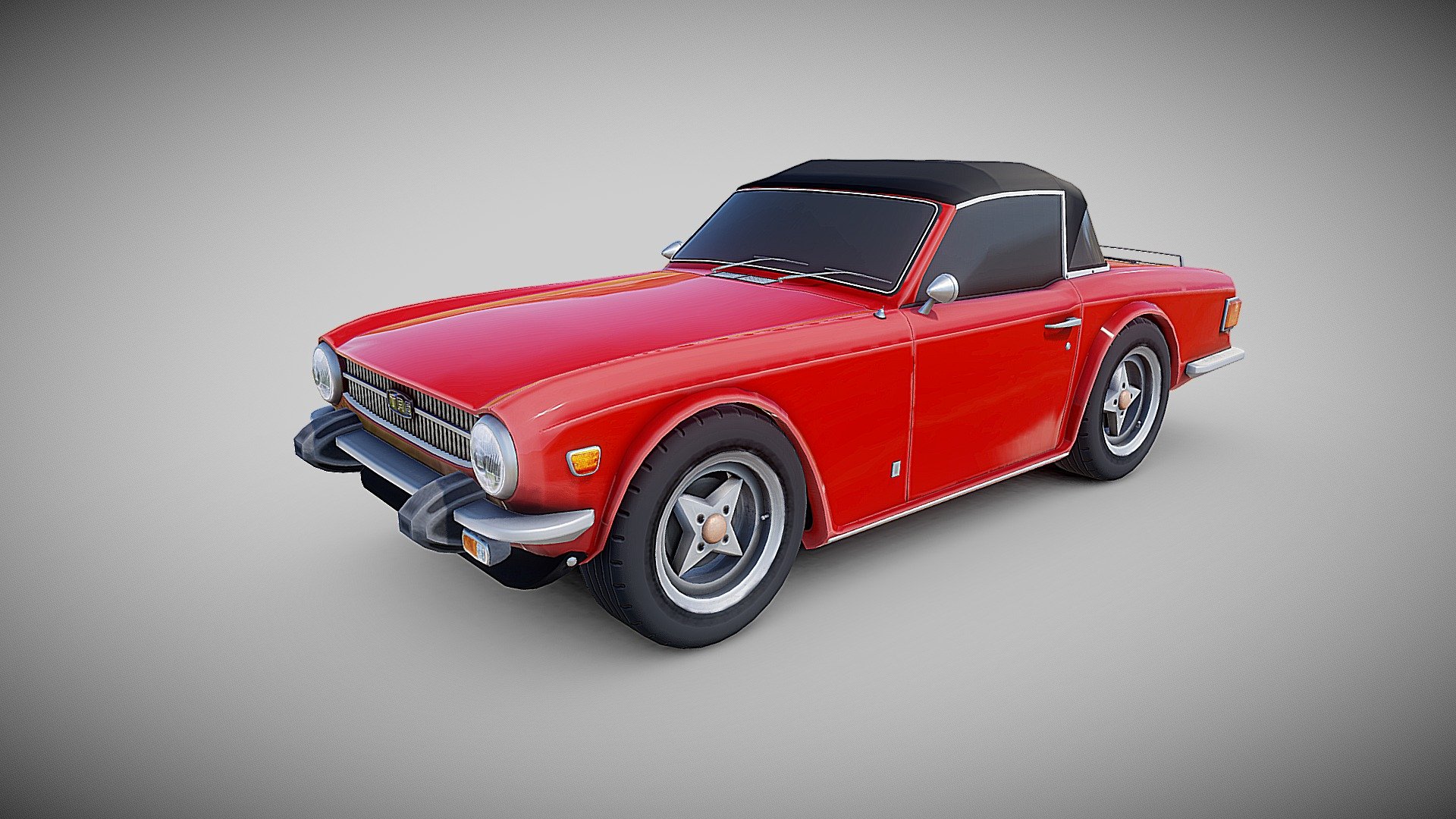 Game ready TR6. Best for background scene and mobile projects. Interior not included. Separate parts : wheels, car body 3d model